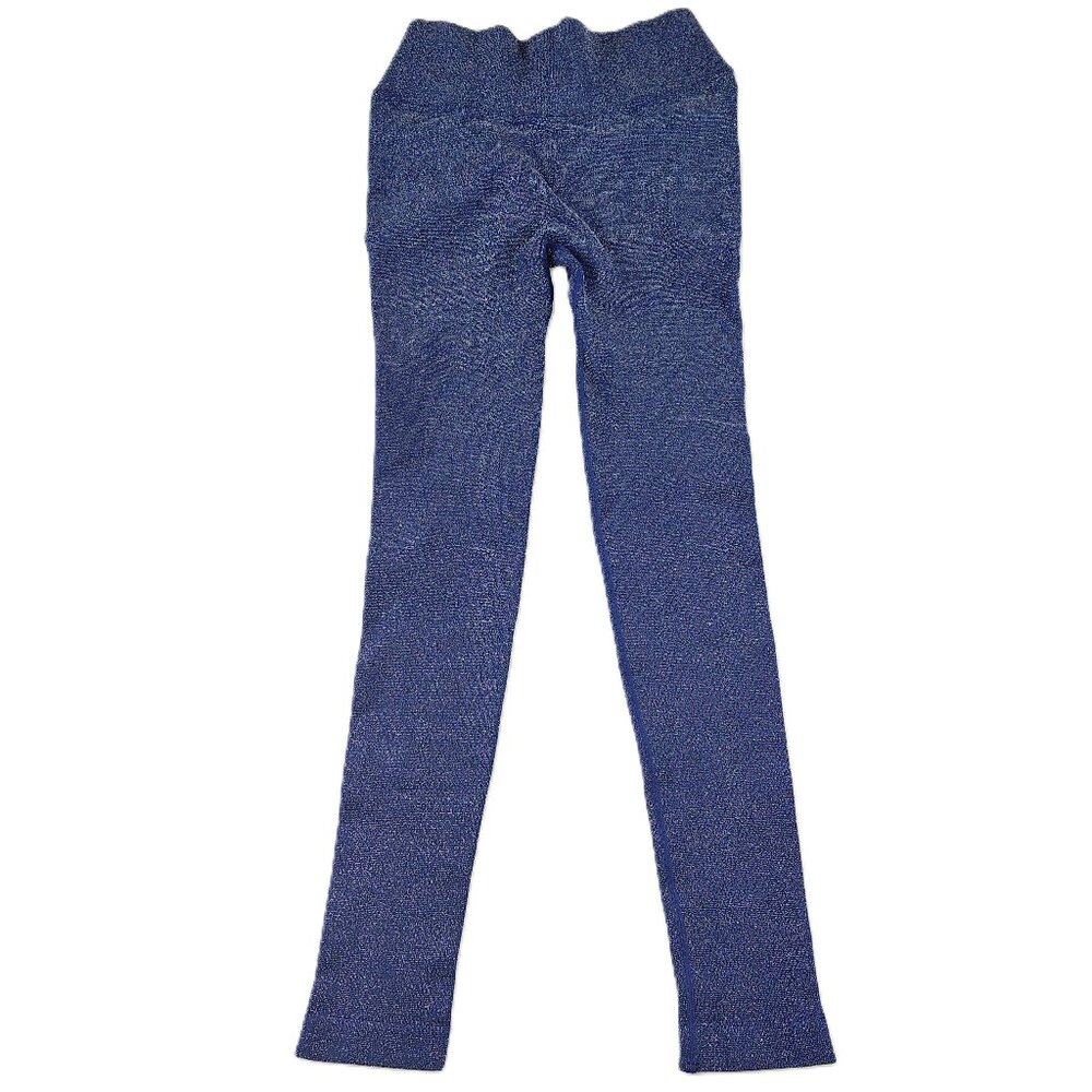 NUX V Back Scrunch Athletic Leggings Women's Size Large Blue Metallic RUNS SMALL